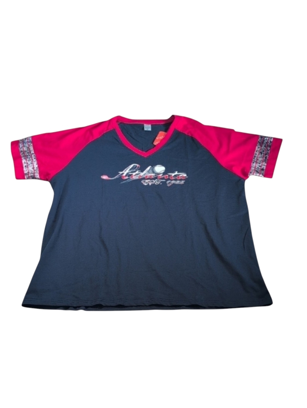 Atlanta Braves Baseball Women's Raglan V-Neck T-Shirt Size 3XL *please read